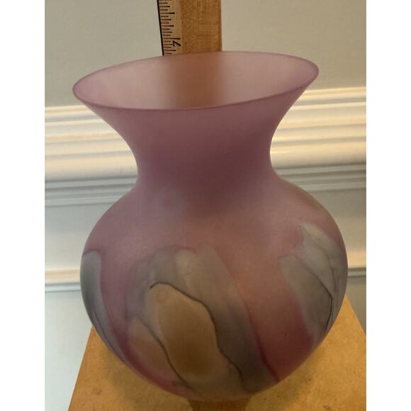 Vintage Rueven Satin Glass Hand Painted Drip Watercolor Art Nouveau Vase Pink - Picture 3 of 6